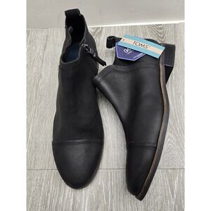 TOMS Reese Black Smooth Waxy Leather Ankle Booties Womens 8